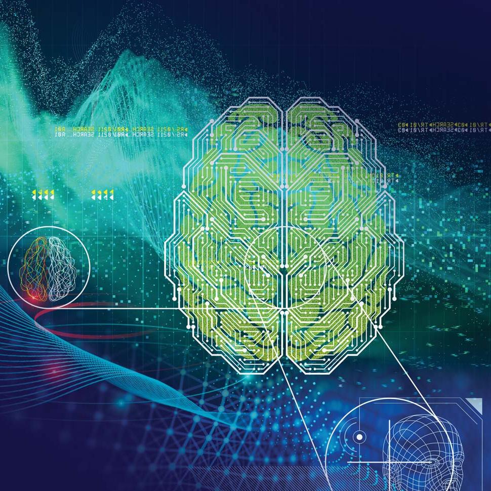  illustration of AI - a brain and computer grid